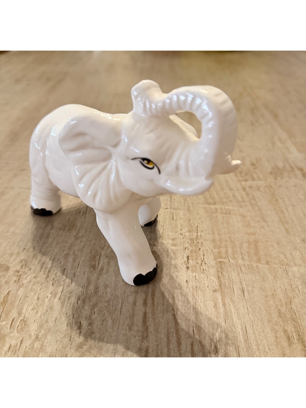 Vintage Sophia-Ann White Ceramic Elephant Figurine Trunk Up Made in Taiwan